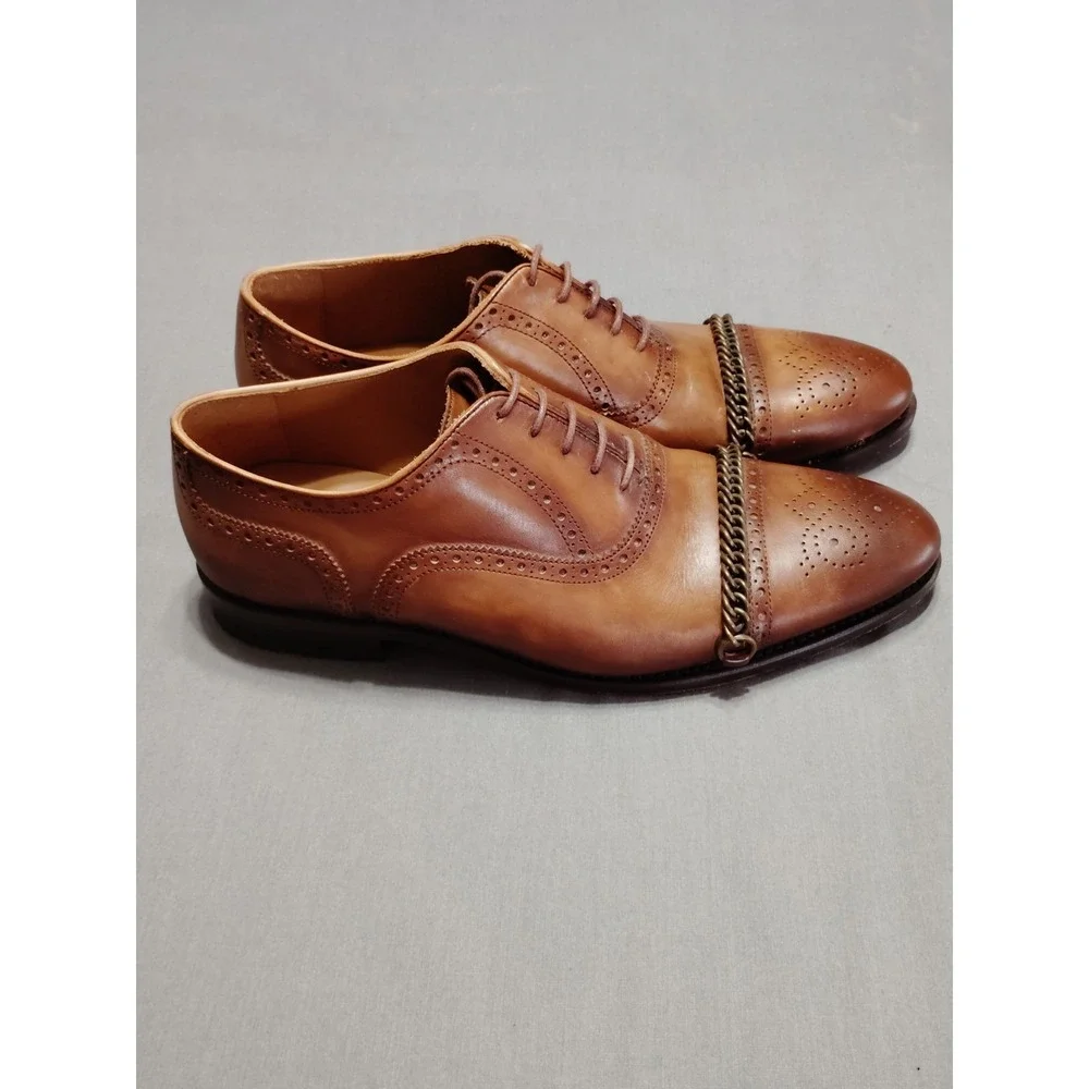 Rare Taft Grail Honey Brown Leather Dress Shoe Men 41 US 8.5 Lace Up Chain Spain